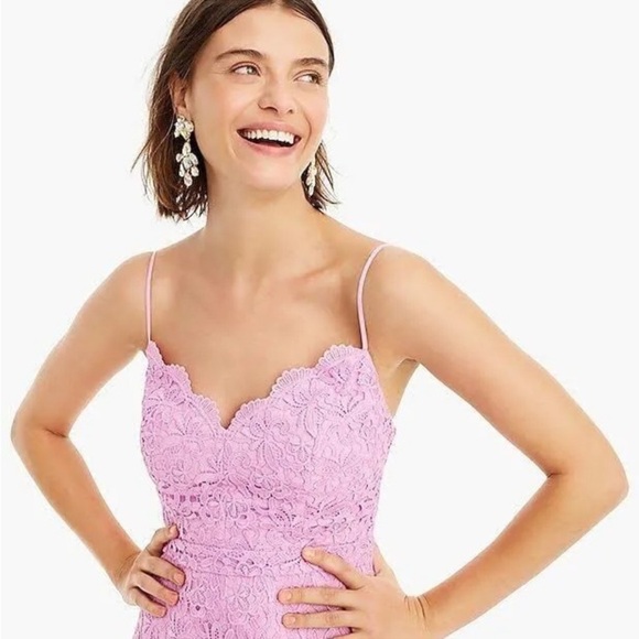 J. Crew Guipure Pastel Purple Eyelet Lace Spaghetti Strap Dress - Picture 4 of 15